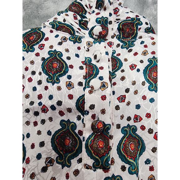 Vintage 80s Notations Silky Brocade Long Sleeve High Neck Blouse Size 10 Pleated - Picture 3 of 8